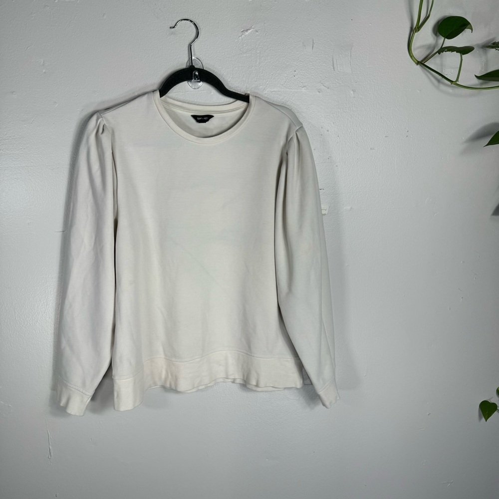 SAINT+Sofia cream organic cotton long puff sleeve sweatshirt large white women - Picture 13 of 13